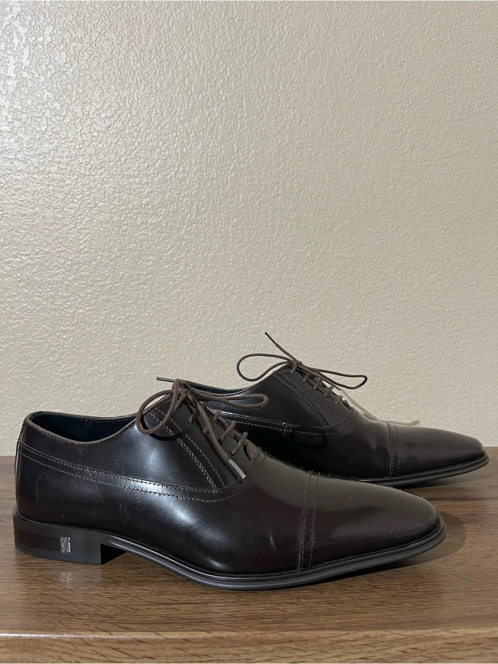 Versace Collection Men's Shiny Dark Brown Cap-Toe Oxfords